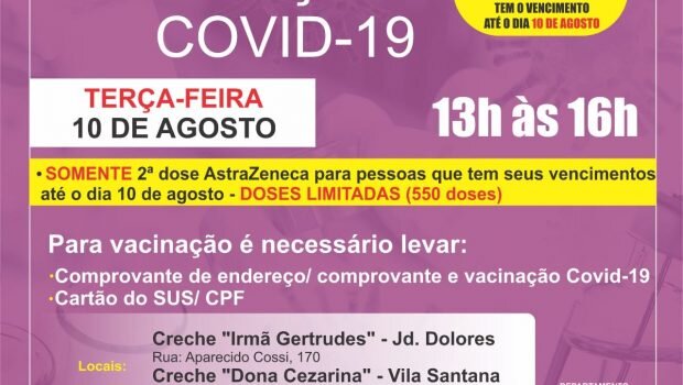 VACINAÇÃO 2ª DOSE (AstraZeneca) contra a COVID-19