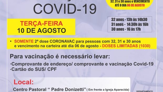 VACINAÇÃO 2ª DOSE (CORONAVAC) contra a COVID-19