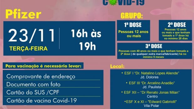 VACINAÇÃO 1ª, 2ª E 3ª DOSE PFIZER