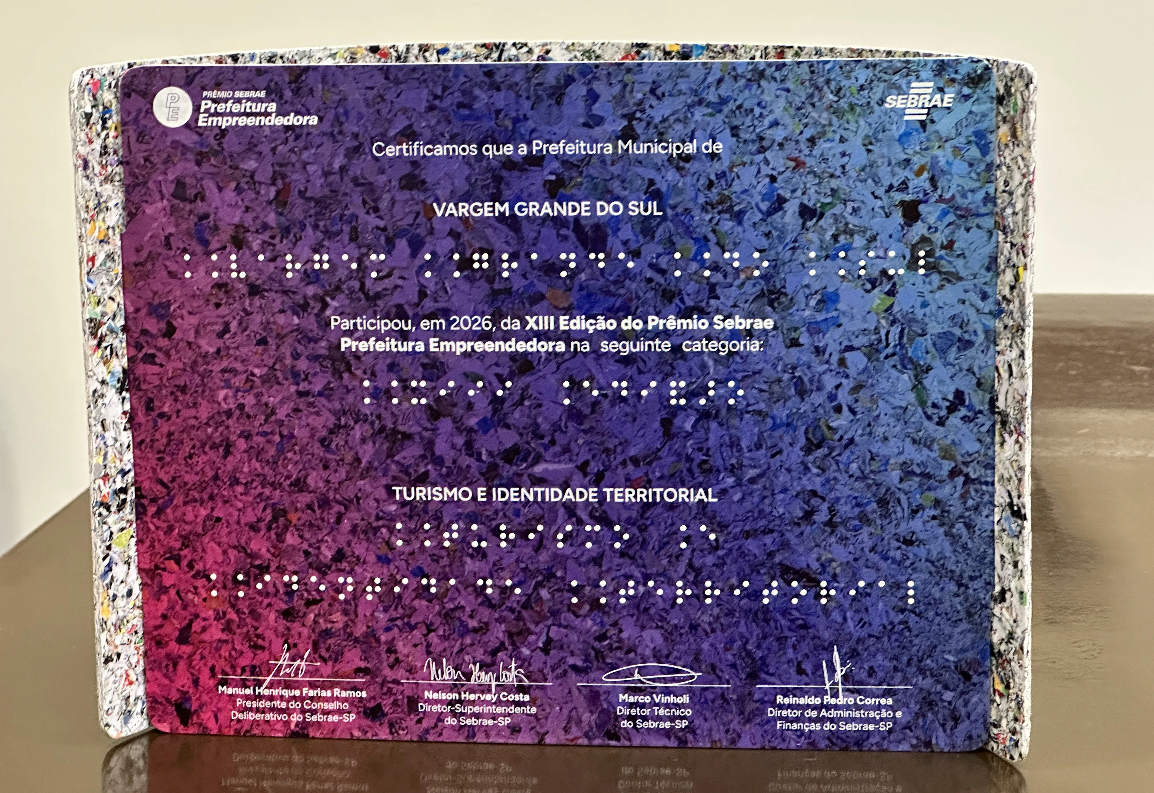 VARGEM GRANDE DO SUL RECEBE O PRÊMIO SEBRAE PREFEITURA EMPREENDEDORA