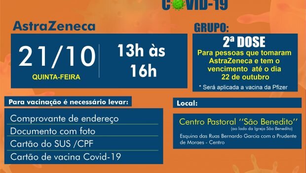 VACINAÇÃO DE 2ª DOSE contra a COVID-19 ASTRAZENECA