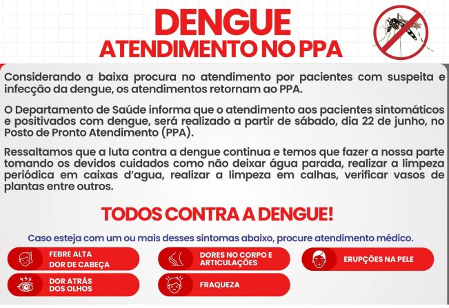 ATENDIMENTOS A CASOS DE DENGUE VOLTAM A ACONTECER NO PPA