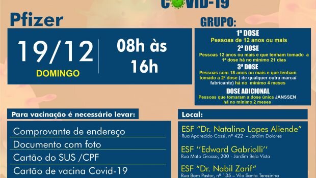 VACINAÇÃO 1ª, 2ª E 3ª DOSE PFIZER