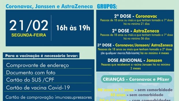 VACINAÇÃO INFANTIL DE 05 A 11 ANOS COM E SEM COMORBIDADE E VACINAÇÃO 2ª, 3ª E DOSE ADICIONAL.CORONAVAC, ASTRAZENECA E JANSSEN