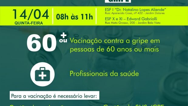 VACINAÇÃO CONTRA GRIPE AMANHÃ, DIA 14
