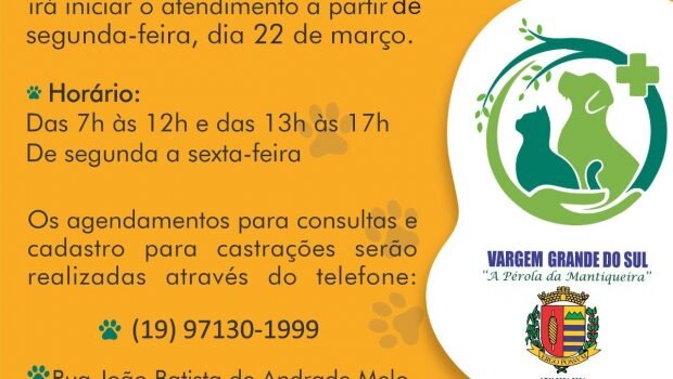 COMEÇA NESTA SEGUNDA-FEIRA, DIA 22, O ATENDIMENTO DA CLÍNICA VETERINÁRIA