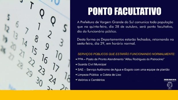 PONTO FACULTATIVO AMANHÃ, DIA 28.