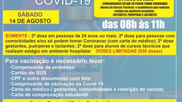 VACINAÇÃO 2ª DOSE CORONAVAC contra a COVID-19