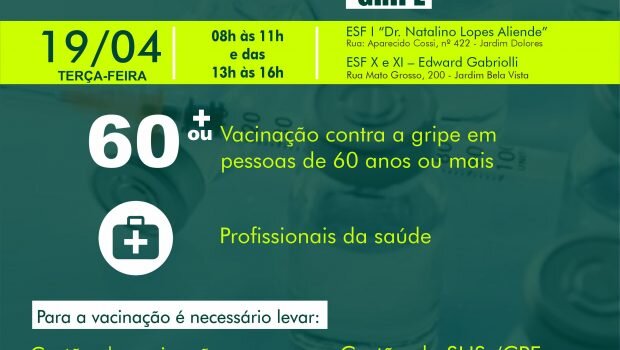 AMANHÃ VACINAÇÃO CONTRA COVID-19 E GRIPE!
