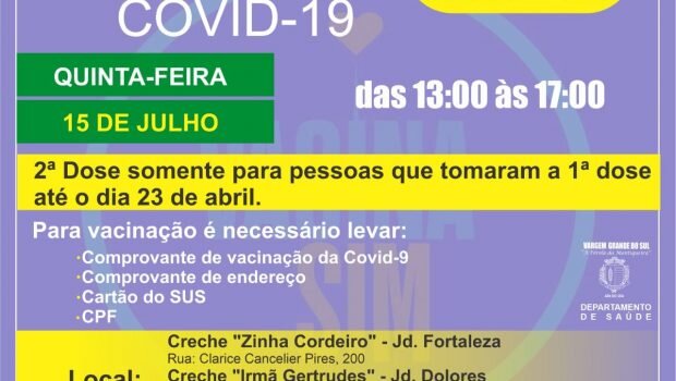 VACINAÇÃO AMANHÃ PARA 2ª DOSE EM PESSOAS QUE TOMARAM A PRIMEIRA ATÉ 23 DE ABRIL