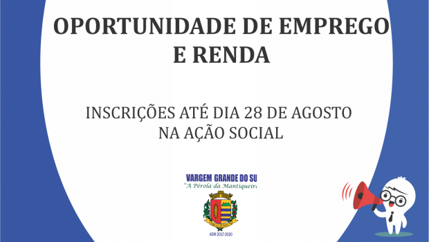 A PREFEITURA DE VARGEM ESTÁ COM INSCRIÇÕES ABERTAS PARA O PROGRAMA FRENTE DO TRABALHO