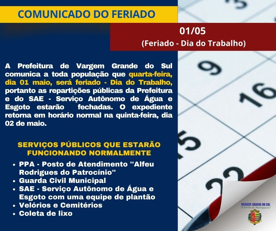 COMUNICADO DO FERIADO